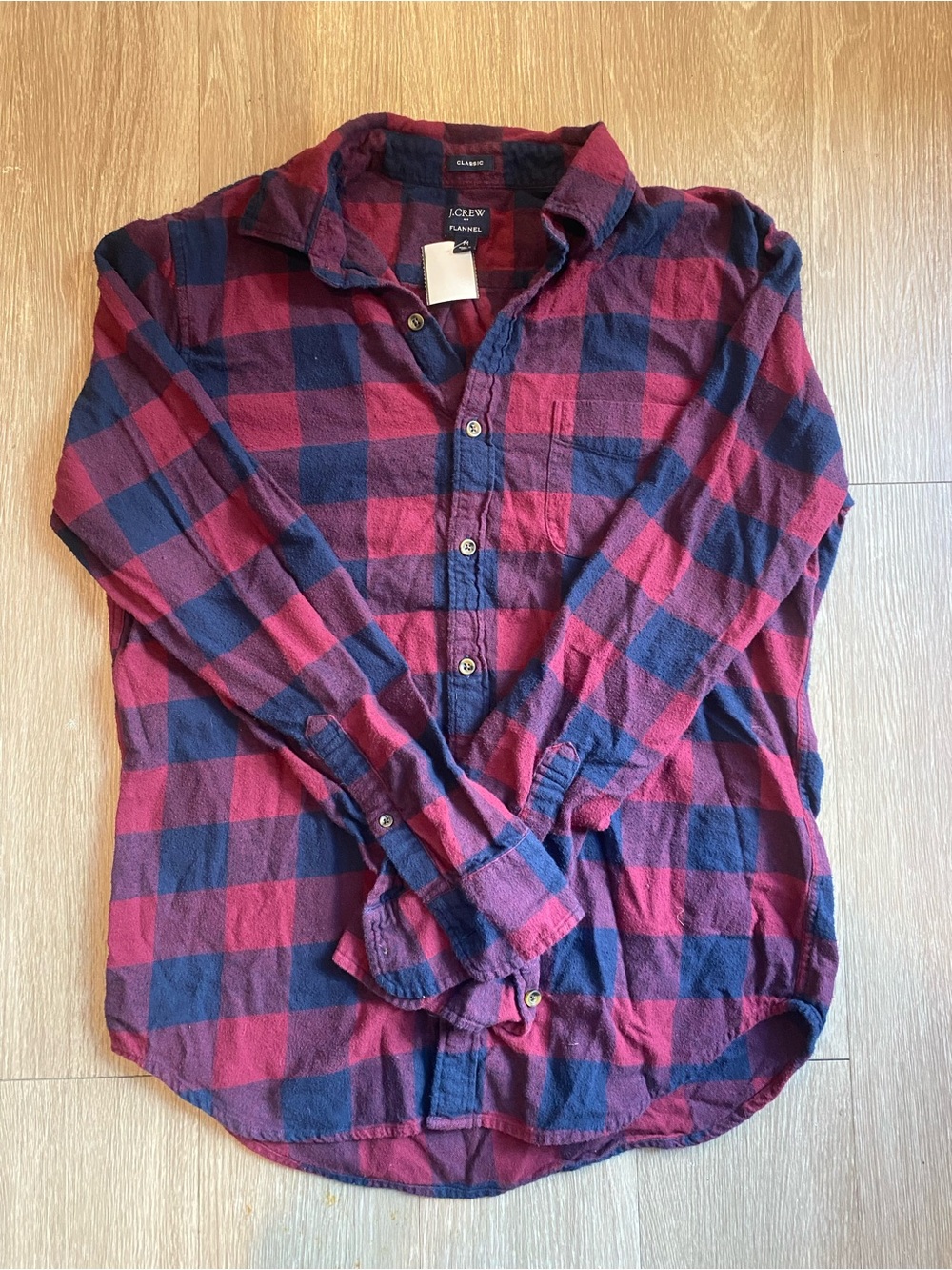 JCrew Medium Classic Fit Flannel Shirt Maroon Navy Buffalo Check Cotton Mens
